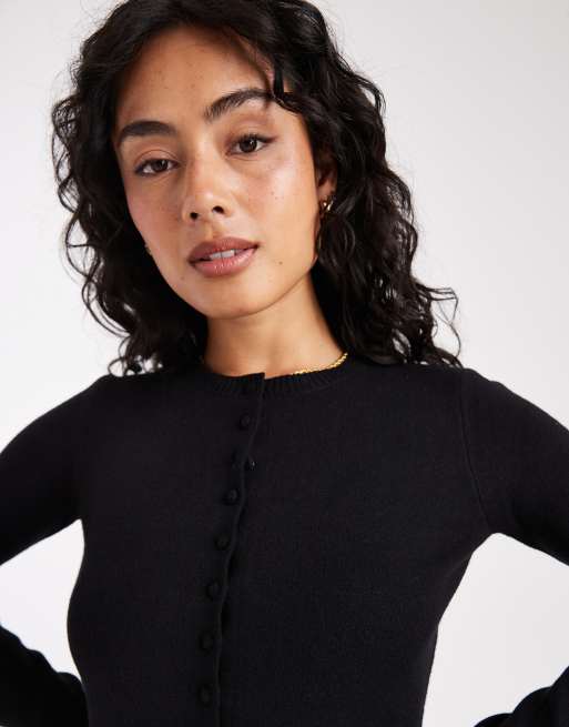 Cárdigan negro abotonado de punto compacto de Threadbare, 2 de 4