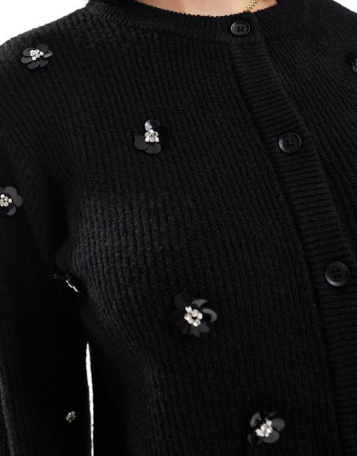 Cárdigan negro con botones de pedrería de Miss Selfridge (parte de un conjunto), 3 de 4