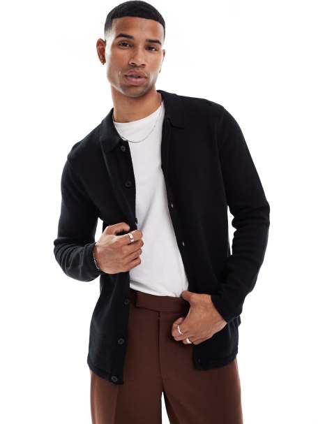 Cárdigan negro con botones de punto de grosor medio de ASOS DESIGN - view 1