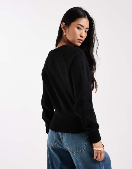 Cárdigan negro con cintura ceñida de punto mullido de ASOS DESIGN, 3 de 4