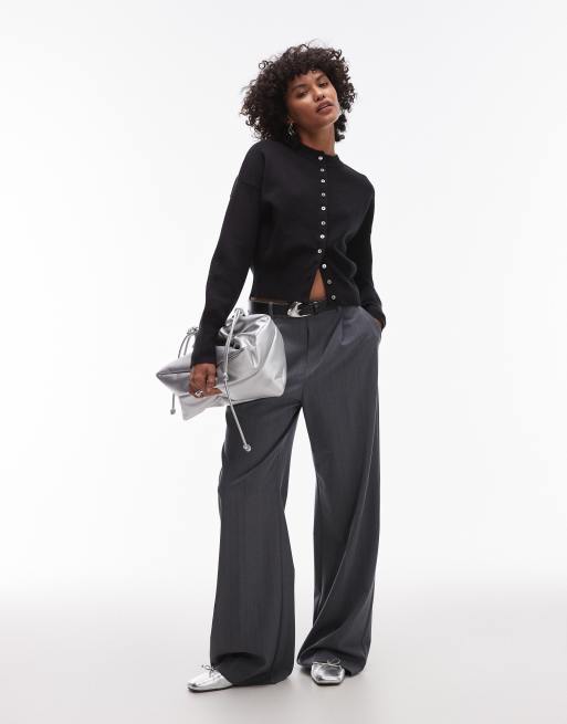 Cárdigan negro con cintura entallada de punto compacto de Topshop, 2 de 4