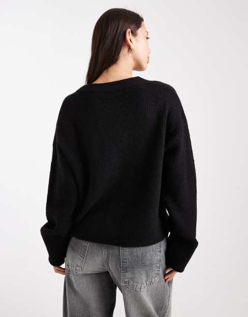 Cárdigan negro con cuello de pico y puños anchos de Miss Selfridge, 4 de 4