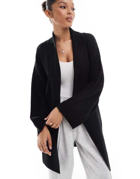 Cárdigan negro con cuello esmoquin y lazada delantera de Threadbare - view 1