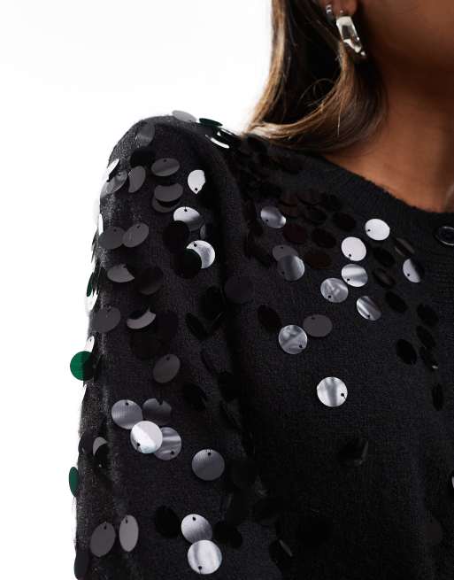 Cárdigan negro con cuello redondo de lentejuelas de ASOS DESIGN (parte de un conjunto), 2 de 4