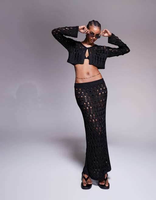 Cárdigan negro con detalle de punto calado de ASOS DESIGN (parte de un conjunto)