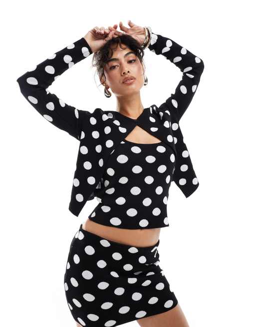 Cárdigan negro con estampado de lunares de punto de Mango (parte de un conjunto)