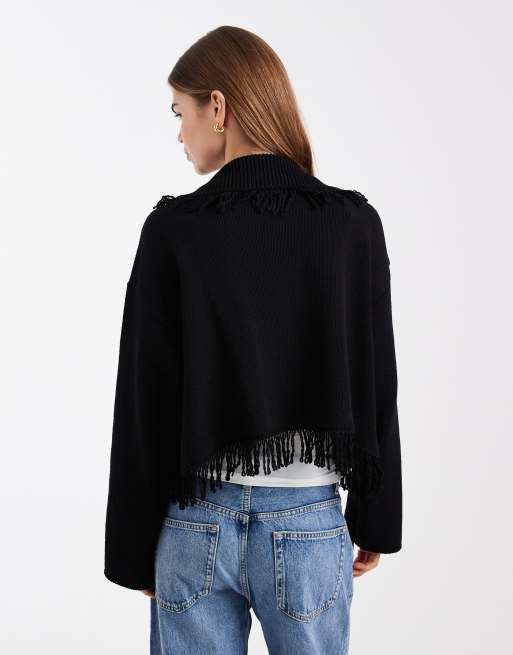 Cárdigan negro con flecos de punto de ASOS DESIGN, 4 de 4