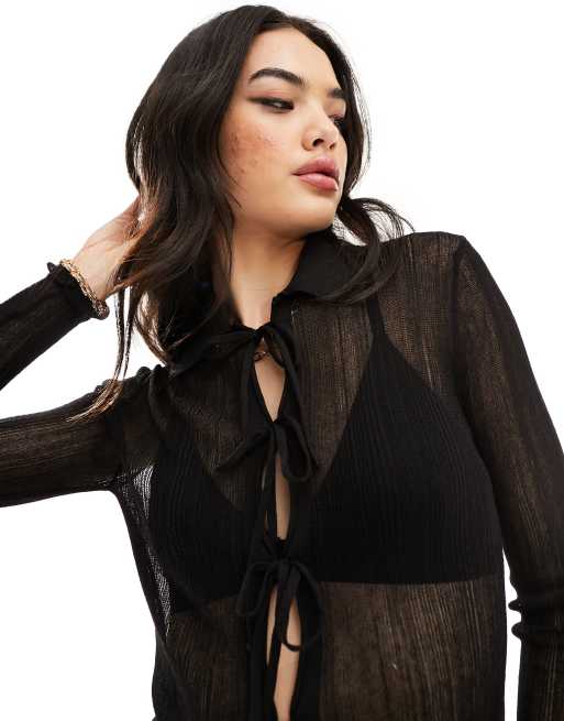 Cárdigan negro con lazadas delanteras de ASOS DESIGN