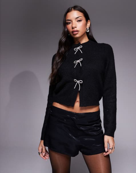 Cárdigan negro con lazos delanteros de strass de ASOS DESIGN - view 1