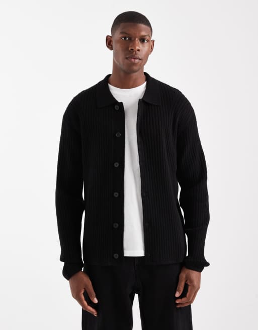 Cárdigan negro con solapas de canalé de Jack & Jones Premium
