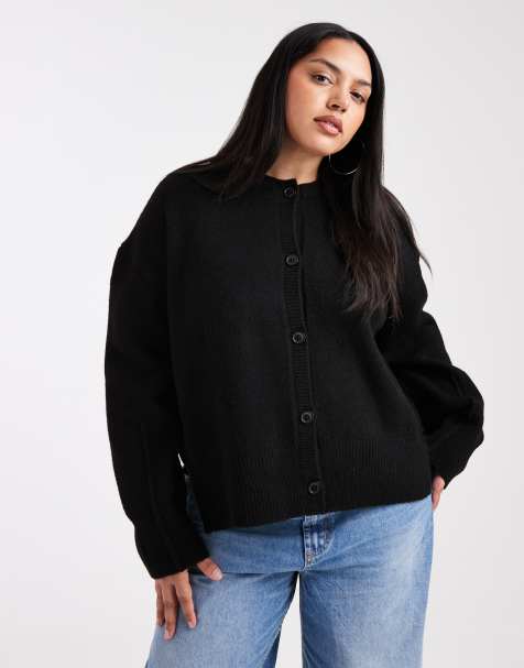 Cárdigan negro de corte cuadrado con cuello redondo y abertura lateral de ASOS DESIGN Curve - view 1
