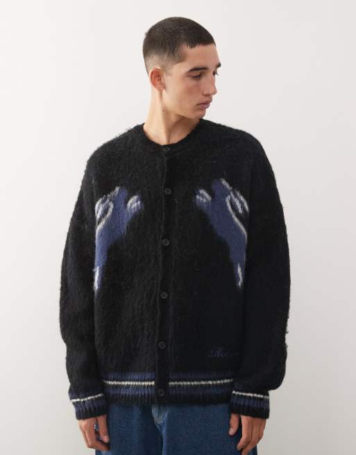 Cárdigan negro de corte cuadrado con cuello redondo y estampado de liebres de punto de Reclaimed Vintage 