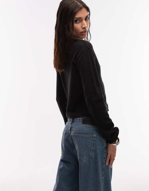 Cárdigan negro de corte cuadrado de punto mullido de ASOS DESIGN, 4 de 4