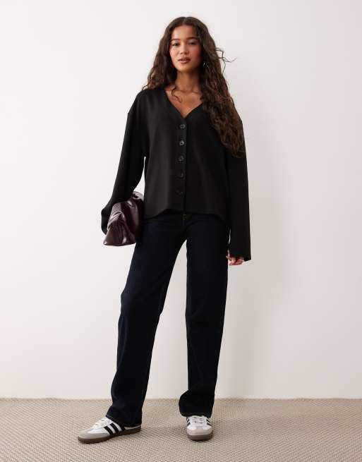 Cárdigan negro de manga larga con cuello de pico de punto de ASOS DESIGN, 2 de 4