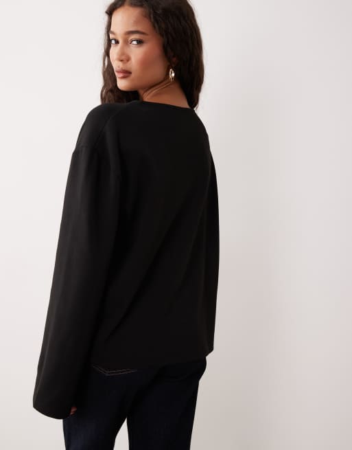 Cárdigan negro de manga larga con cuello de pico de punto de ASOS DESIGN, 4 de 4