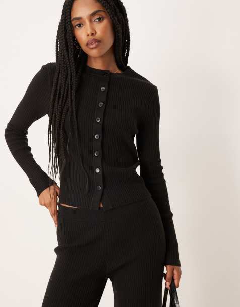 Cárdigan negro de punto de canalé de ASOS DESIGN (parte de un conjunto) - view 1