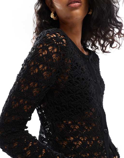 Cárdigan negro de punto pointelle de ASOS DESIGN, 2 de 4
