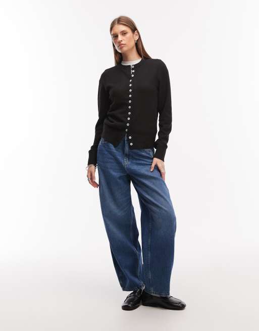 Cárdigan negro entallado de punto de grosor medio de ASOS DESIGN, 2 de 4