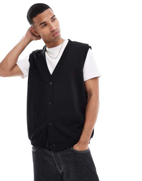 Cárdigan negro extragrande con cuello de pico de punto liso de ASOS DESIGN - view 1