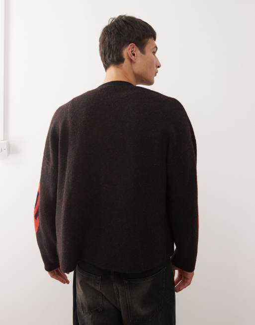 Cárdigan negro extragrande con gráfico de llama de mezcla de lana de Weekday, 3 de 5