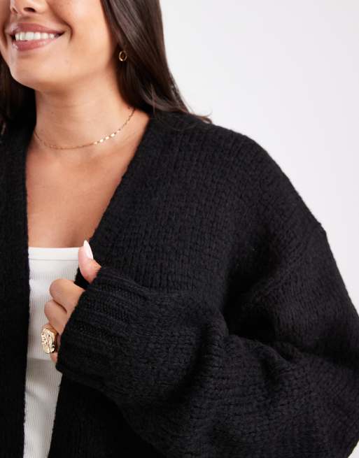 Cárdigan negro extragrande sin cierres de punto grueso de ASOS DESIGN Curve, 3 de 4