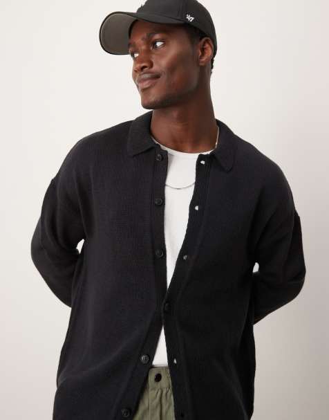 Cárdigan negro holgado de corte cuadrado con cuello de solapas de punto de ASOS DESIGN - view 1