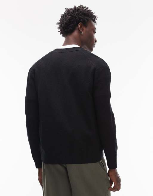 Cárdigan negro texturizado de punto de mezcla de lana de ARKET, 4 de 4