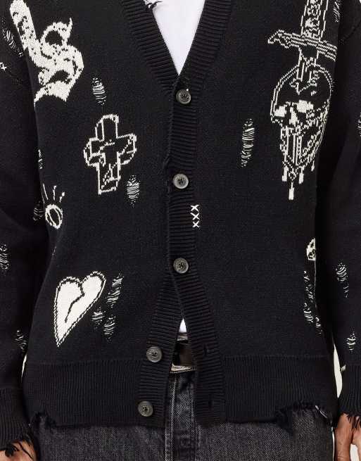 Cárdigan negro y blanco tiza Caledon de AllSaints, 3 de 7