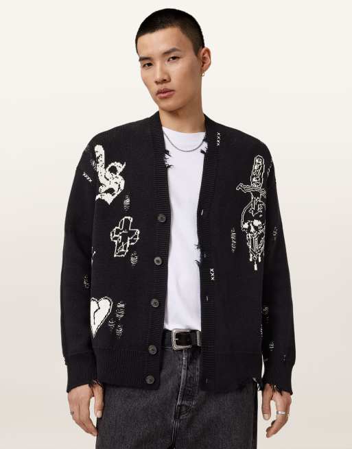 Cárdigan negro y blanco tiza Caledon de AllSaints, 5 de 7