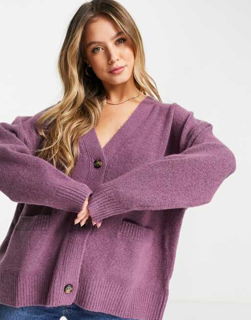 Cárdigan oversize de poliéster Monki en color morado - MORADO