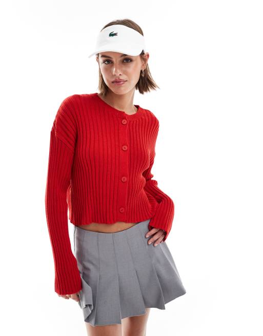 Cárdigan rojo abotonado con cuello redondo de mezcla de algodón de ASOS DESIGN