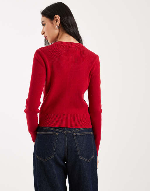 Cárdigan rojo con botones dorados de Hollister, 2 de 4