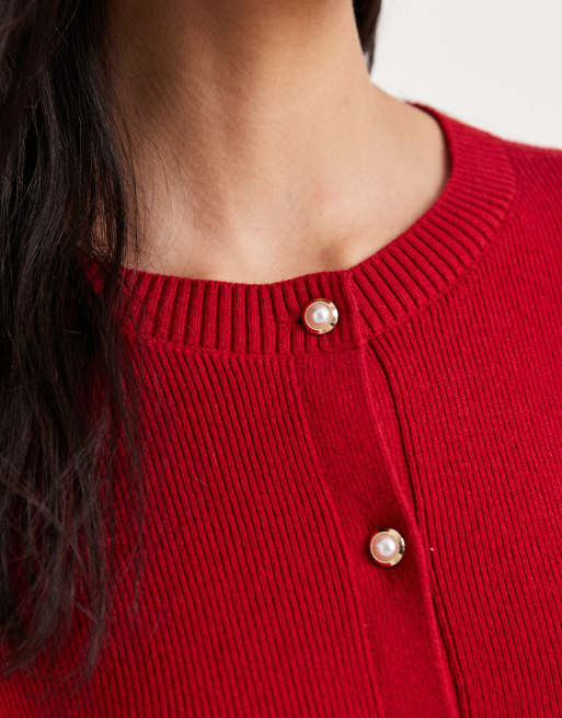 Cárdigan rojo con botones dorados de Hollister, 3 de 4