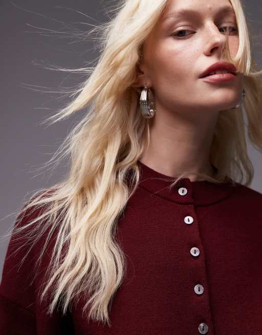 Cárdigan rojo con cintura entallada de punto compacto de Topshop, 2 de 4