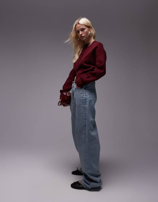 Cárdigan rojo con cintura entallada de punto compacto de Topshop, 3 de 4