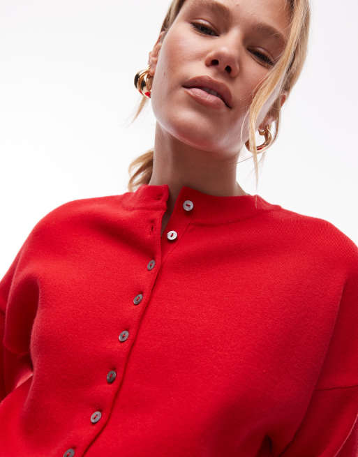 Cárdigan rojo con cintura entallada de punto compacto de Topshop, 2 de 4