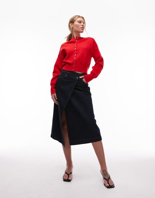 Cárdigan rojo con cintura entallada de punto compacto de Topshop, 3 de 4