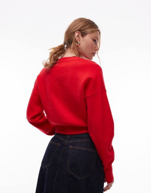 Cárdigan rojo con cintura entallada de punto compacto de Topshop, 4 de 4