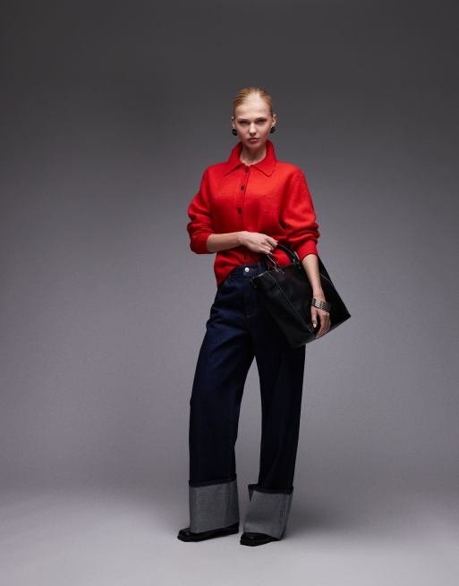 Cárdigan rojo con cuello de solapas de punto de ASOS DESIGN, 3 de 4