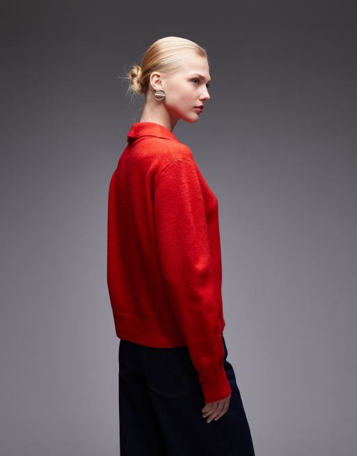 Cárdigan rojo con cuello de solapas de punto de ASOS DESIGN, 4 de 4