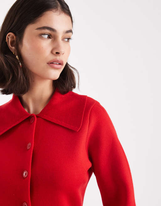Cárdigan rojo con detalle de solapas de punto compacto premium de ASOS DESIGN, 2 de 4