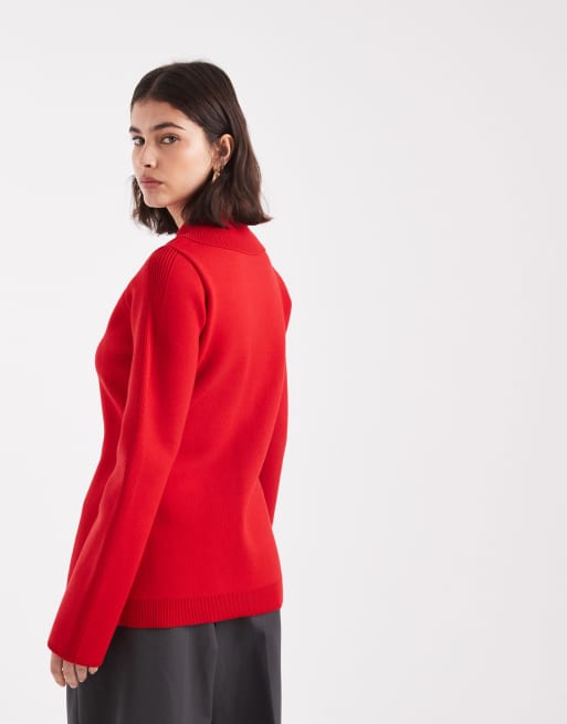 Cárdigan rojo con detalle de solapas de punto compacto premium de ASOS DESIGN, 4 de 4