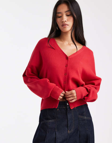 Cárdigan rojo de corte depurado con cinturilla estructurada de ASOS DESIGN - view 1