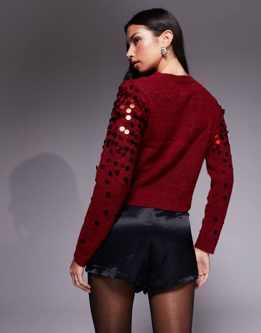 Cárdigan rojo de punto con lentejuelas de ASOS DESIGN, 4 de 4