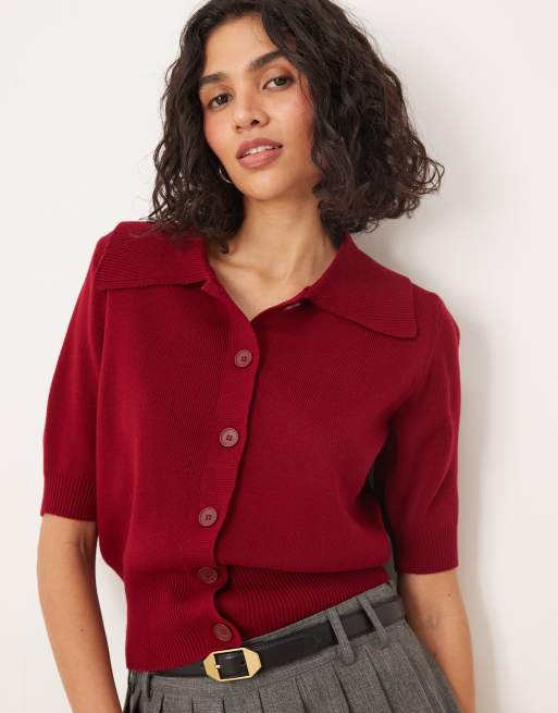 Cárdigan rojo estructurado con cuello tipo polo de punto de ASOS DESIGN