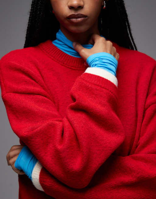 Cárdigan rojo extragrande con diseño de dos capas de punto de ASOS DESIGN, 3 de 4