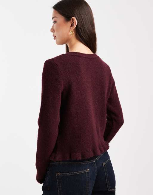 Cárdigan rojo vino con volantes de punto con lana de ASOS DESIGN, 4 de 4
