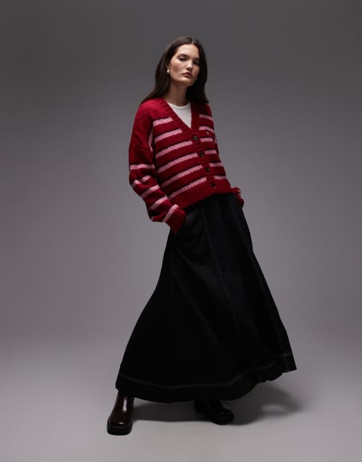 Cárdigan rojo y rosa a rayas con parche de punto mullido de Tommy Jeans, 2 de 4