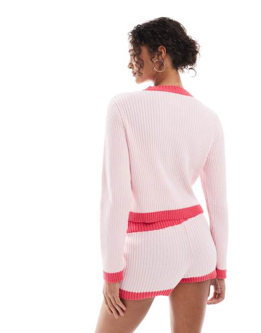 Cárdigan rojo y rosa de punto de ASOS DESIGN (parte de un conjunto), 4 de 4