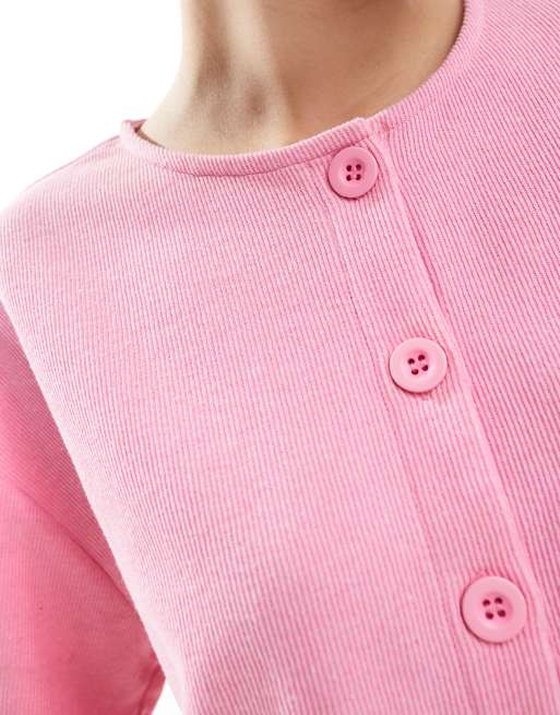 Cárdigan rosa claro de manga corta con botones de canalé de Miss Selfridge, 3 de 4
